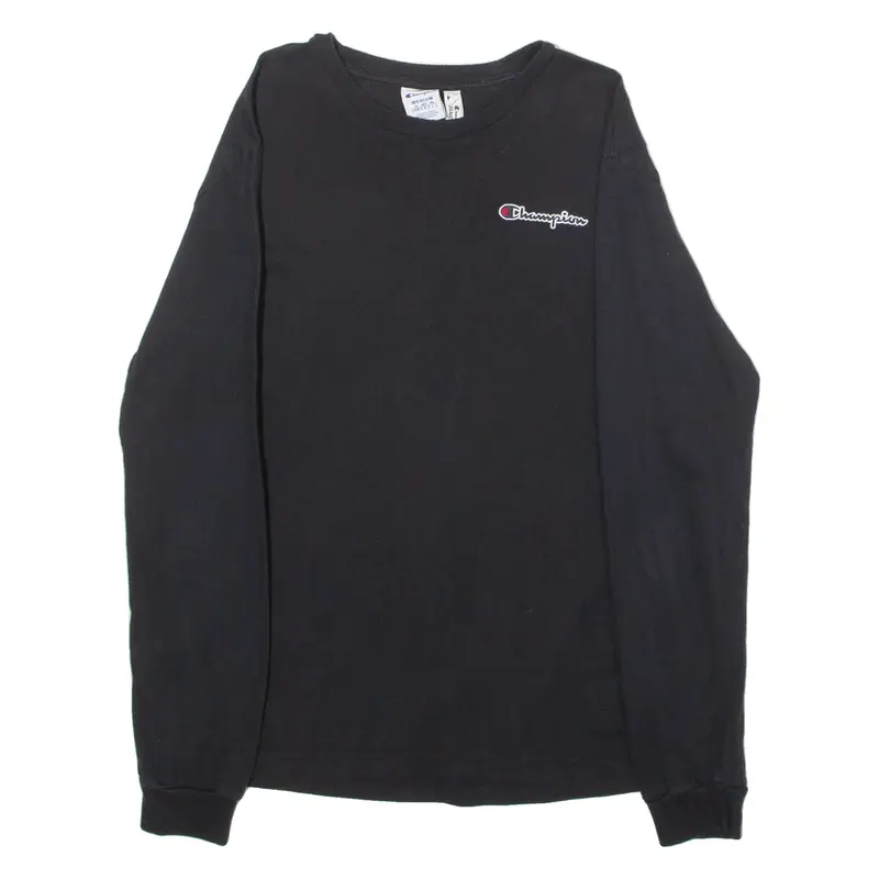 CHAMPION Mens T-Shirt Black Long Sleeve Crewneck M