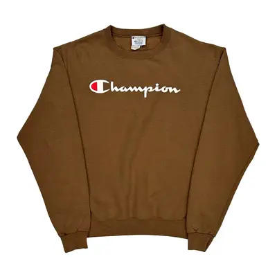 Champion Spellout Sweatshirt - Medium Brown Cotton Blend