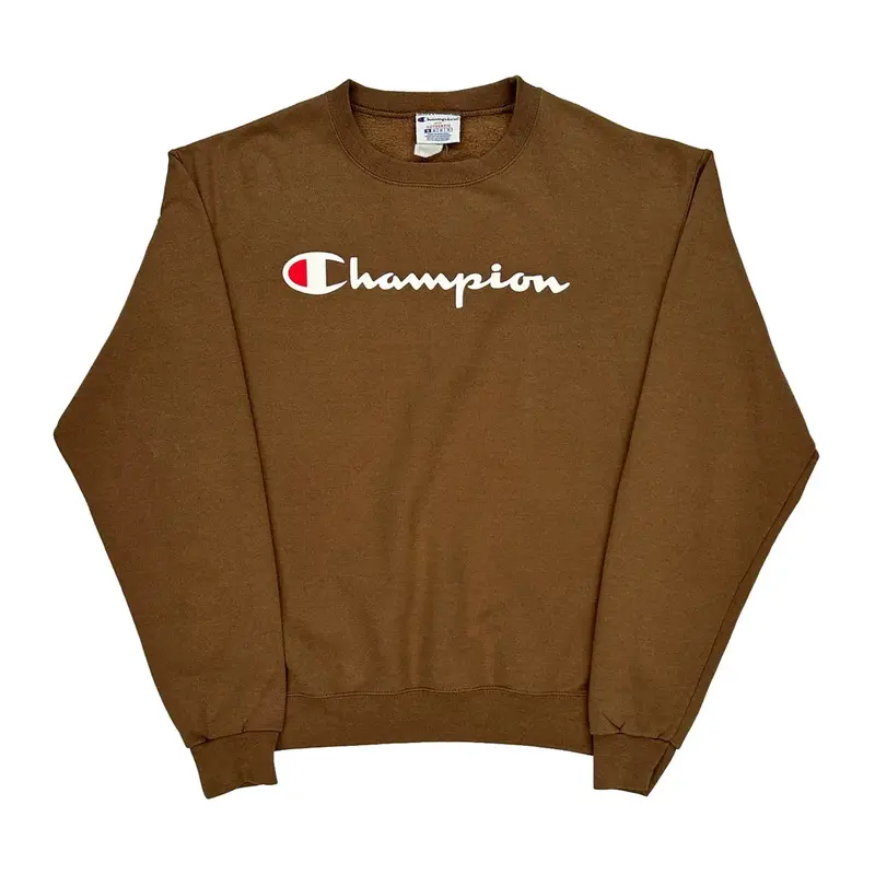 Champion Spellout Sweatshirt - Medium Brown Cotton Blend