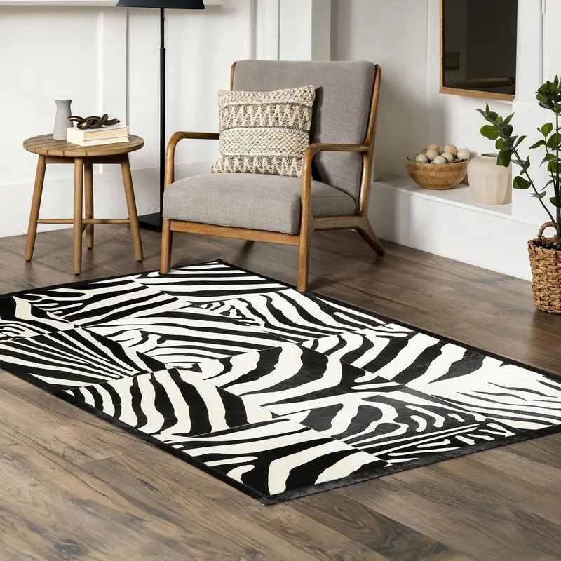 Zebra Printed Calfskin Patchwork Carpet