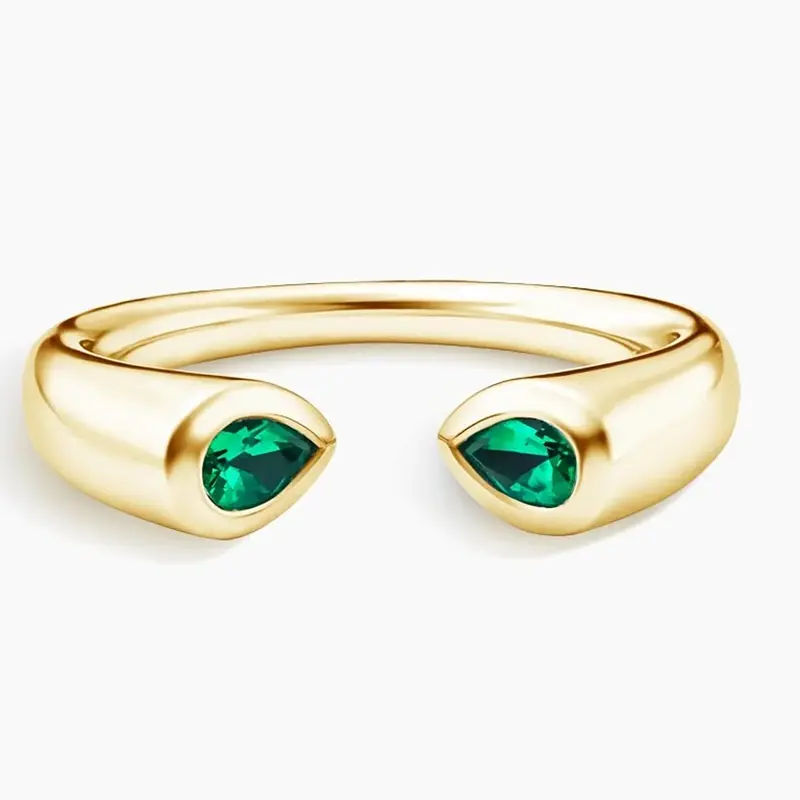 14K Gold Emerald Personalized Engraving & Open Ring