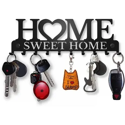 Home Sweet Home Letter Design Wall Mounted Key Holder, 1 Count Metal Key Hanger Hooks Rack, Wall Organizer for Entryway Door ...
