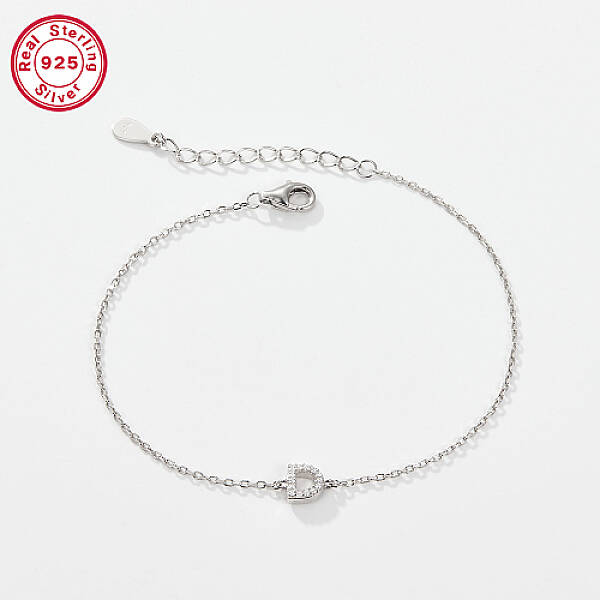 Anti-Tarnish Rhodium Plated 925 Sterling Silver Letter Cubic Zirconia Link Bracelets