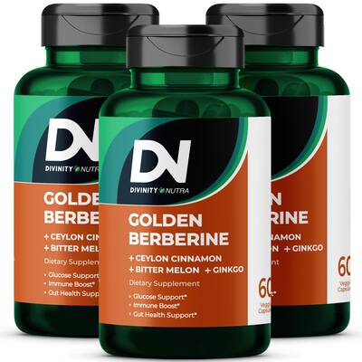 DN 3 Packs 4-in-1 Berberine Supplement 1500mg, Glucose Support, with Ceylon Cinnamon Bitter Melon Ginkgo, Support Gut He