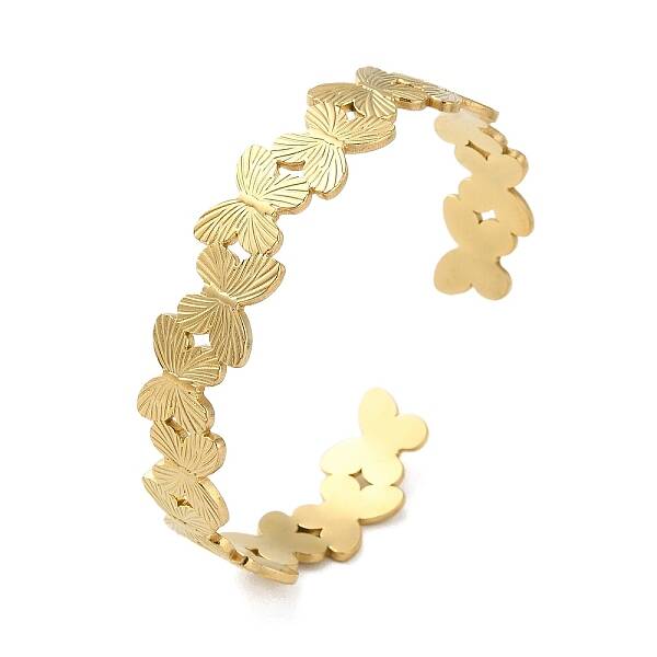 304 Stainless Steel Butterfly Open Cuff Bangles for Women
