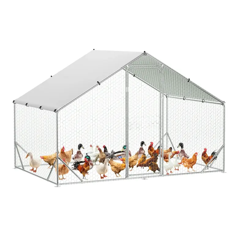 Garvee Large Walk-In Metal Chicken Coop 9.8' W x 6.5' L x 6.5' H- Galvanized Steel Hen House with Spire Roof, UV-Proof Waterp...