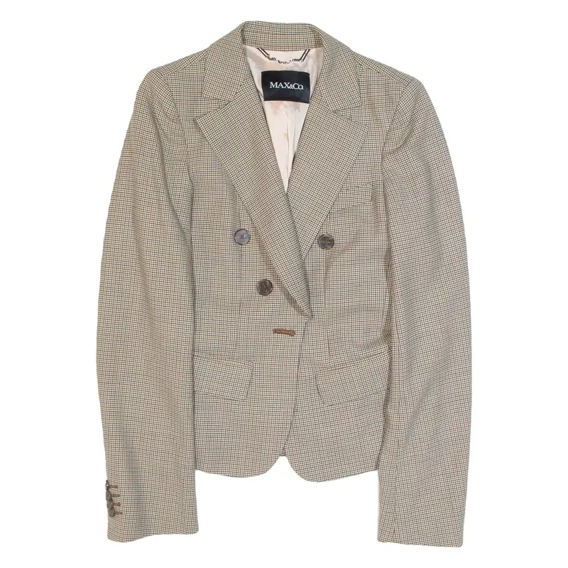 MAX&CO Womens Blazer Jacket Beige Wool Houndstooth UK 10