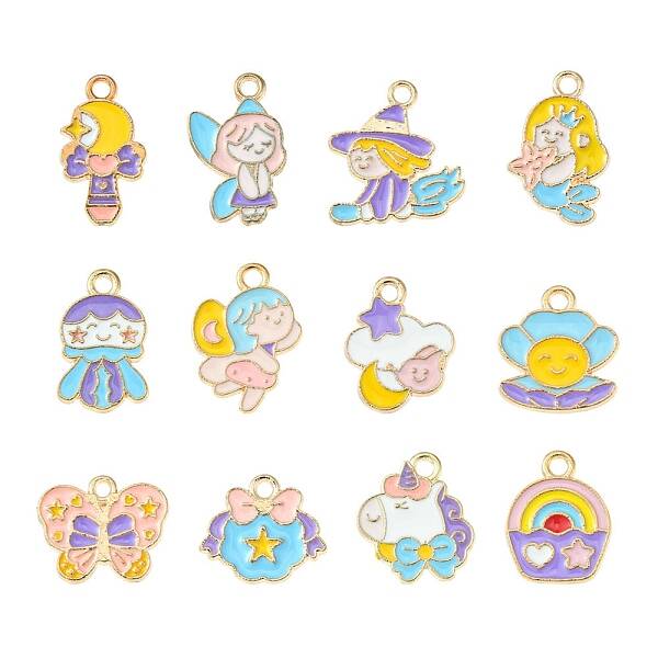 12Pcs 12 Style Alloy Enamel Pendants