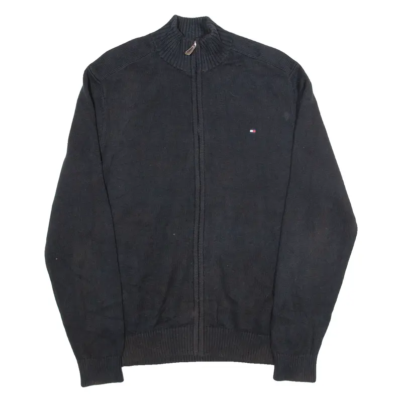 TOMMY HILFIGER Mens Cardigan Black Tight Knit L