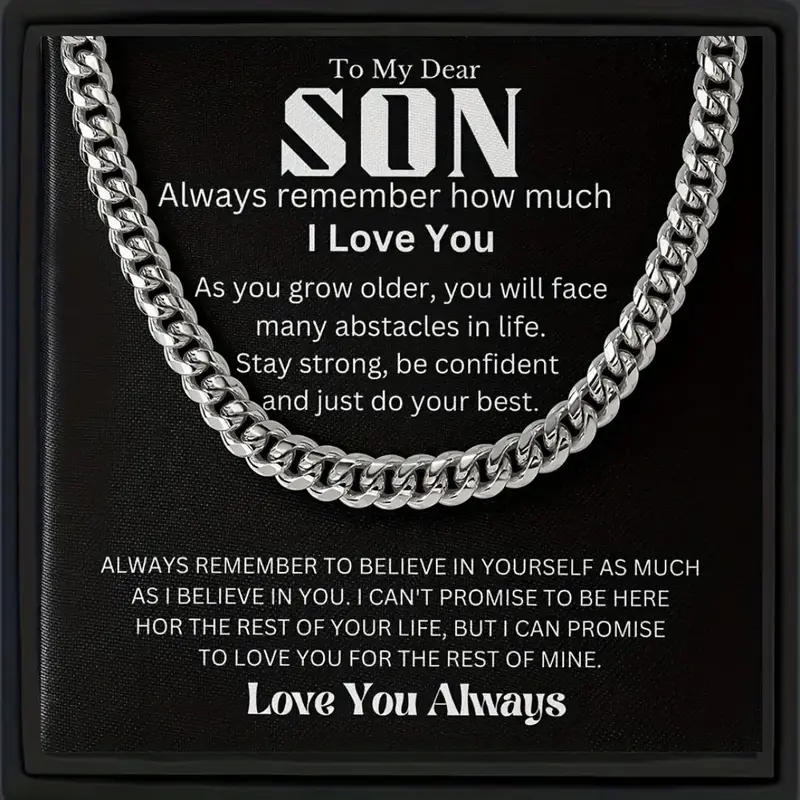 Men's Chain Necklace with Gift Card & Gift Box, 1 Count Fashion Y2k Style Stainless Steel Necklace, Hip-hop Punk Rock Chain G...