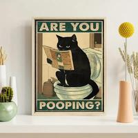 Vintage Cat Reading Newspaper Toilet Poster, Funny Cat Toilet Humor Wall Art, Wall Decor for Home Living Room Bedroom Study R...