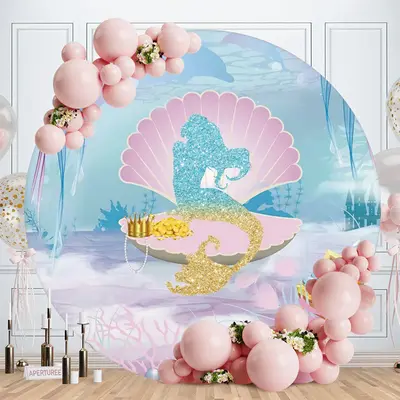 Aperturee Circle Glitter Mermaid Birthday Party Backdrop For Girl