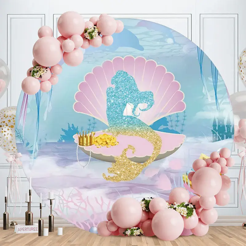 Aperturee Circle Glitter Mermaid Birthday Party Backdrop For Girl
