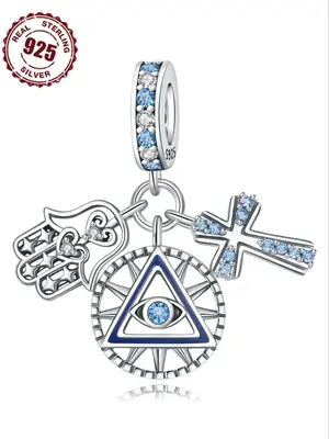 925 Sterling Silver Devil's Eye & Hand of Fatima & Cross Pendant, Religious Symbol, Suitable for DIY Bracelet & Necklace, Acc...
