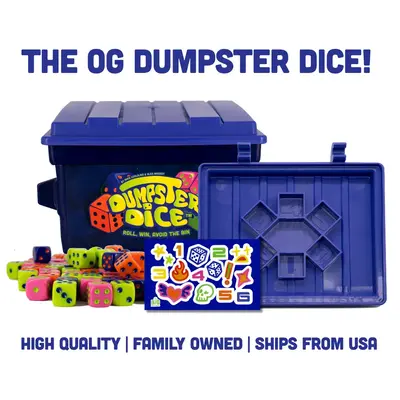 Dumpster Dice - Fast-Paced Family Dice Game - Exciting 2-4 Player Board and Dice Game with Dumpster and Dice Set