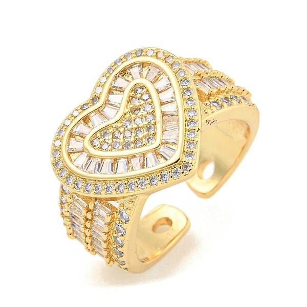 Heart Clear Cubic Zirconia Wide Open Cuff Ring