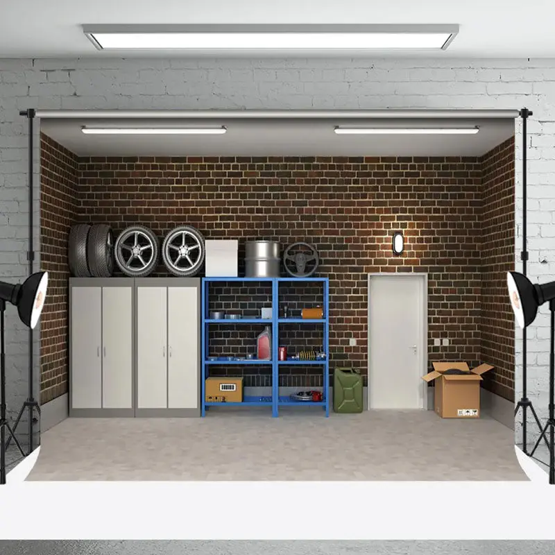 Aperturee Brown Brick Wall Car Repair Shop Photograph Backdrop