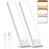 Closet Lights, 2 Pack LED Rechargeable Under Cabinet Lighting Wireless, 3 Color Temps Under Cabinet Lights, Dimmer Motion Sen...