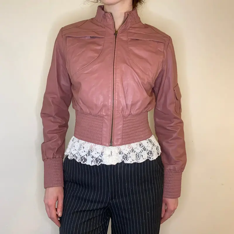 Crayon Cropped Leather Jacket - XS Pink Leather