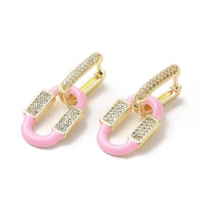 Oval Real 18K Gold Plated Brass Dangle Hoop Earrings