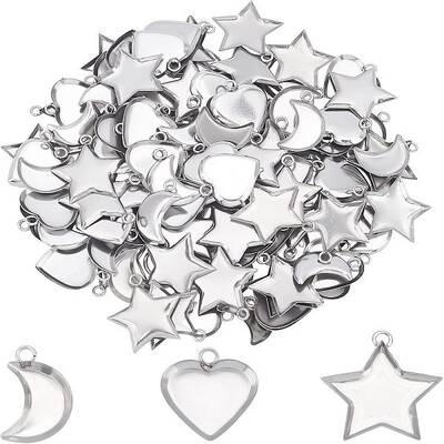 120Pcs 3 Styles 304 Stainless Steel Pendant Cabochon Settings