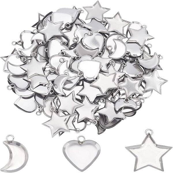 120Pcs 3 Styles 304 Stainless Steel Pendant Cabochon Settings