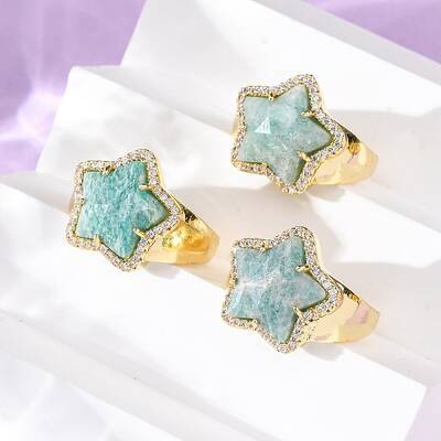 Star Natural Amazonite Cubic Zirconia Cuff Rings