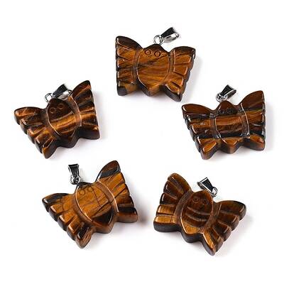 Natural Tiger Eye Carved Butterfly Pendants