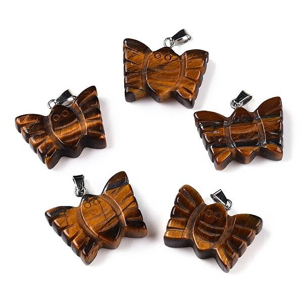 Natural Tiger Eye Carved Butterfly Pendants