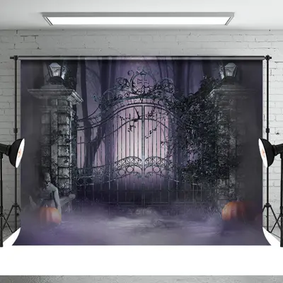 Foggy Night Ghost Scary Pumpkin Halloween Backdrop - Aperturee