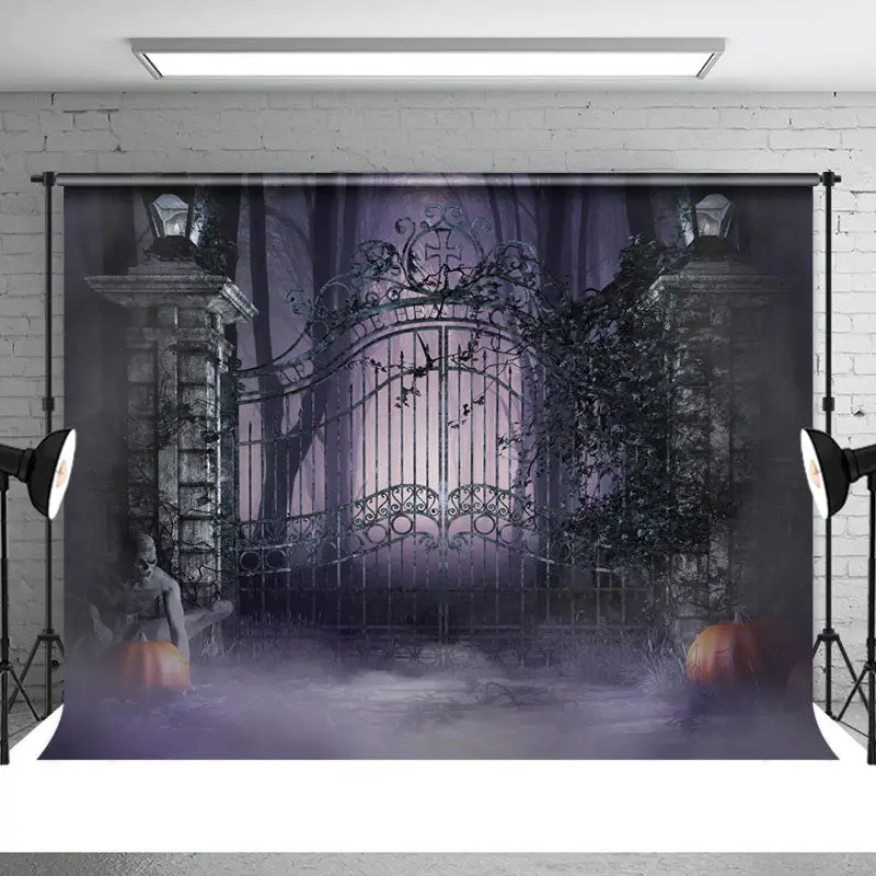 Foggy Night Ghost Scary Pumpkin Halloween Backdrop - Aperturee