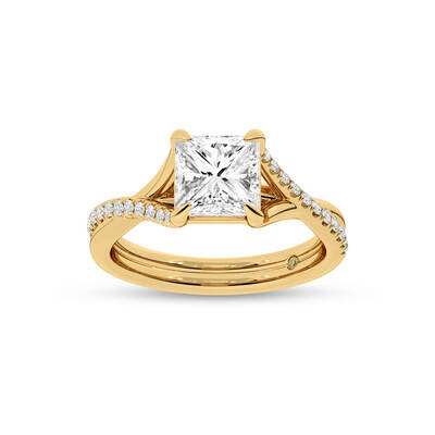 Lumen Twisted Pavé Shank Princess Cut Lab Diamond Engagement Ring | 10K Yellow Gold 2 3/4 CT. TW.