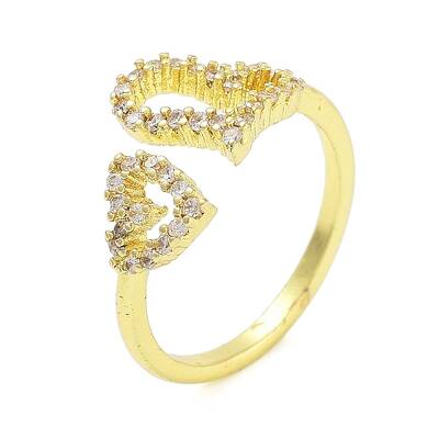 Brass Micro Pave Clear Cubic Zirconia Open Cuff Rings for Women