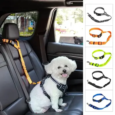 Universal 2-in 1 Retractable Car Seat Belt Designed for Pet with Adjustable Elastic Bungee Dog Leash [Compatible with Headres...