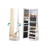 SONGMICS LEDs Lockable Jewelry Mirror Cabinet,Standing Jewelry Armoire,, Frameless Full-Length Mirror, 3 Storage Shelves Gift...
