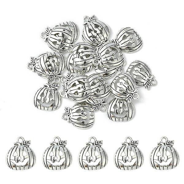 20Pcs Tibetan Style Halloween Pumpkin Jack-O'-Lantern Alloy Pendants