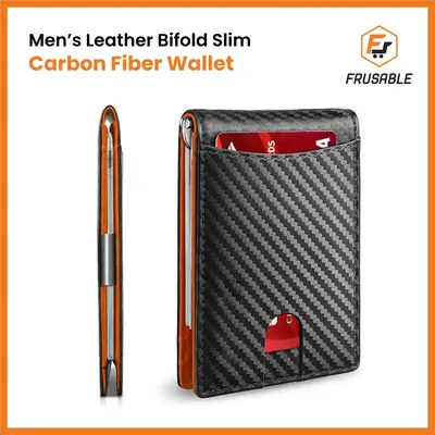 Leather Bifold Slim Men's Wallet Carbon Fiber RFID Blocking Case with Money Clip Slim Money Clip Wallets for Men RFID Blockin...