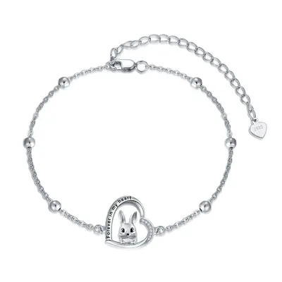Sterling Silver Zircon Rabbit Charm Bracelet