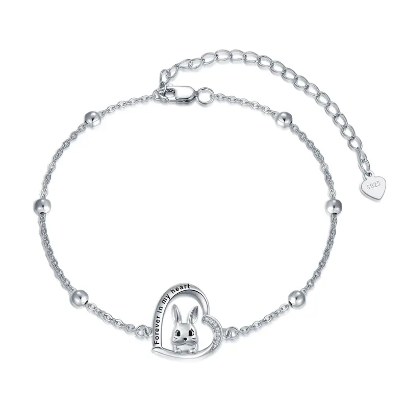 Sterling Silver Zircon Rabbit Charm Bracelet