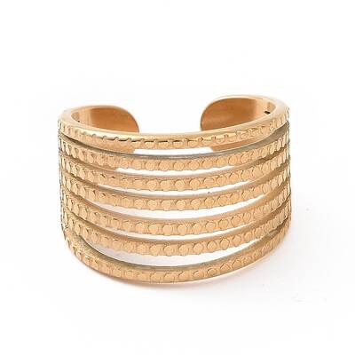 Ion Plating(IP) 304 Stainless Steel Multi Line Wide Open Cuff Ring for Women