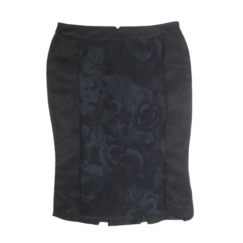 FERRE Knee Length Pencil Skirt Black Wool Floral Womens UK 12
