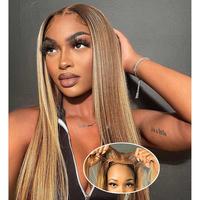 【Sale】4/27 Honey Blonde  5x5 Highlight Ombre  Glueless Wigs Human Hair Straight Lace Front Wig Pre Plucked Colored Lace F...