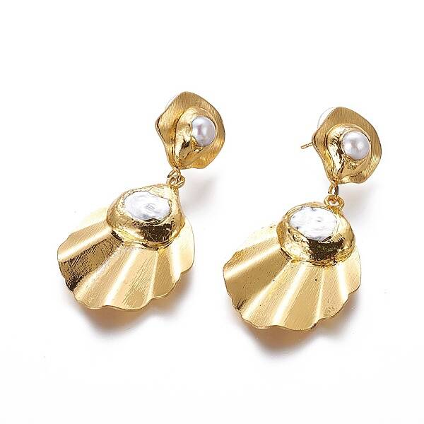 Natural Pearl Dangle Stud Earrings