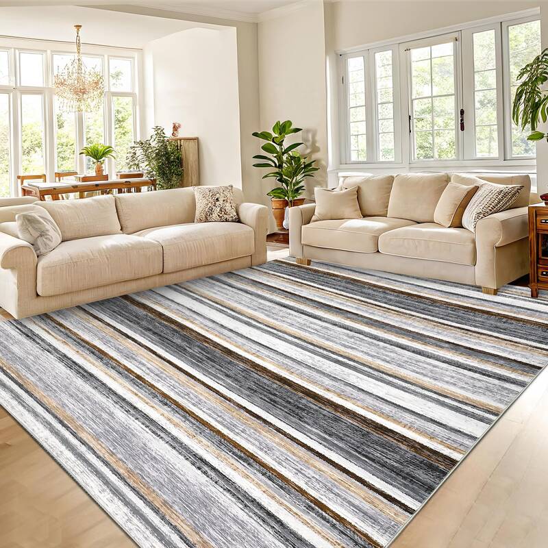 Garvee Area Rug 6x9 Washable Modern Strip Accent Carpet with Non-Slip Backing, Soft Low Pile Floor Cover, Stain-Resistant Con...