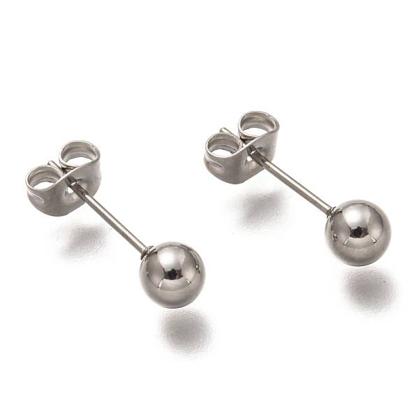 Non-Tarnish 304 Stainless Steel Ball Stud Earrings