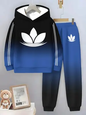 Boys' Hooded Sweatshirt & Pants Set, Casual Fashion Outdoor Wear, Perfect for Outdoor Activities, Comfortable Fit, Stylish De...