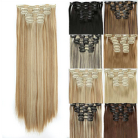 Women's 24 Inch 6 pcs Clip-in Hair Extensions, Long Straight Synthetic Wigs, 2025 Trendy Glueless Hairpieces, Full Head Heat ...