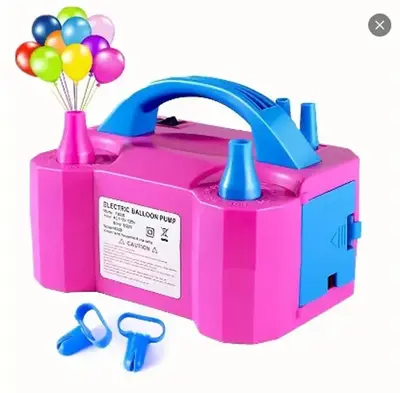 1 Semi-Automatic Electric Inflator, Portable, 600W, 110V-120V, 60HZ, Rose Red, ABS Material, Dual Hose, US Plug, Without Batt...