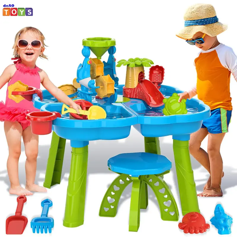deAO Sand Water Table Toy Sensory Table Outdoor Sand and Water Play Table Summer Beach Toys Table Activity Sand Water Toys Ba...