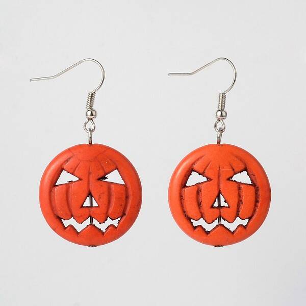 Halloween Pumpkin Jack-O'-Lantern Jack o Lantern Synthetic Turquoise Dangle Earrings